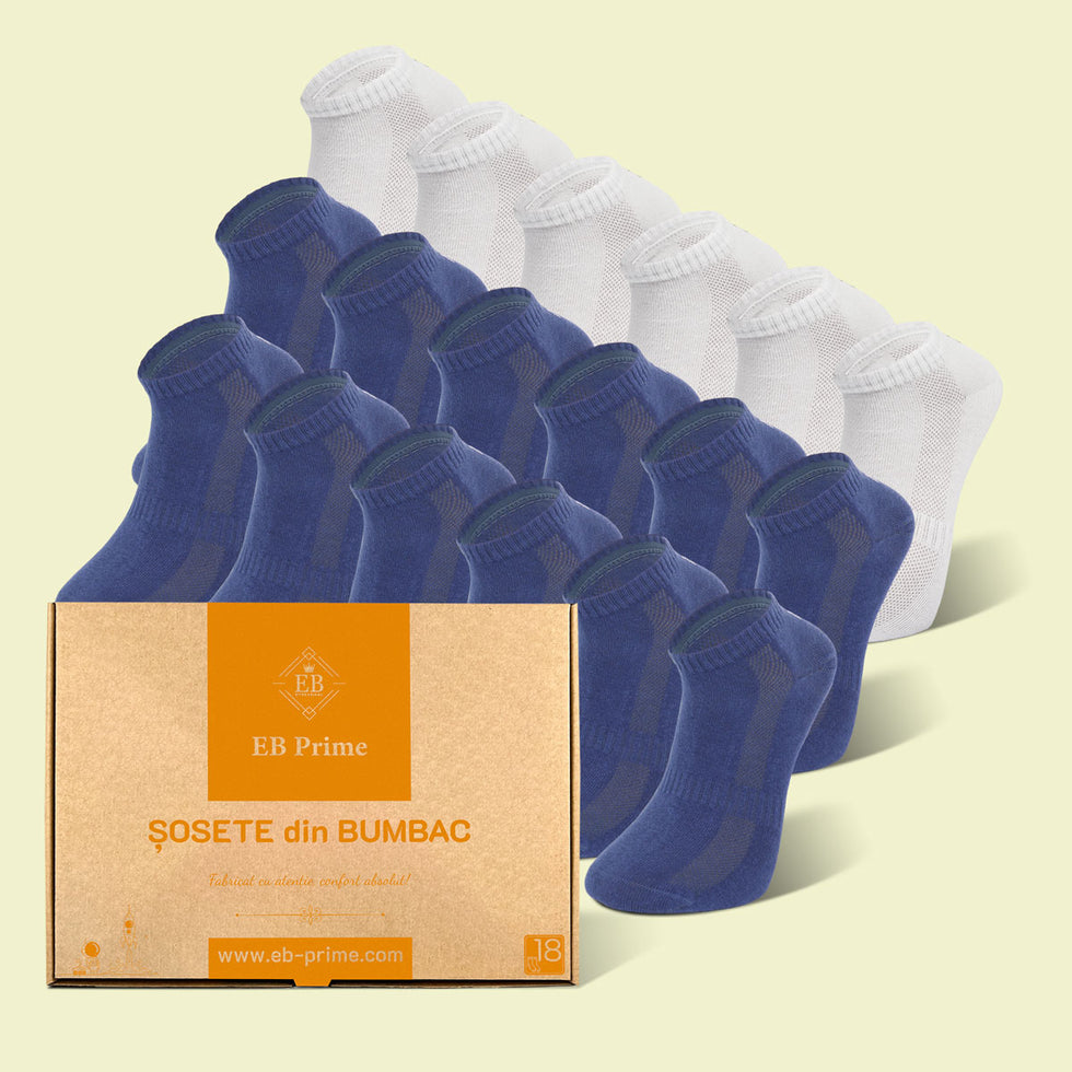 Sosete Scurte | Cutiuta "Rezerva Energica" Nr.10 | 18 perechi | 12x Albastru, 6x Alb