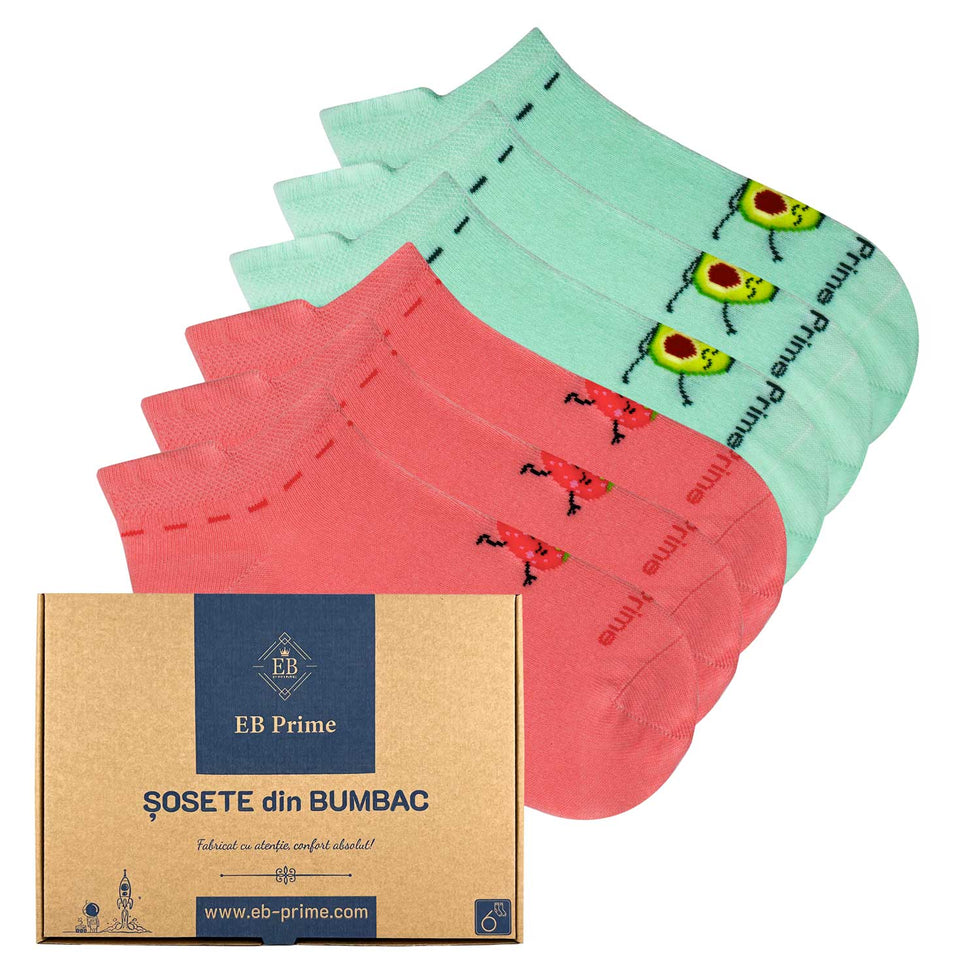 Sosete scurte dama | Cutiuta "Eleganta in Miscare" Nr. 10 | 6 perechi | Roz, Verde
