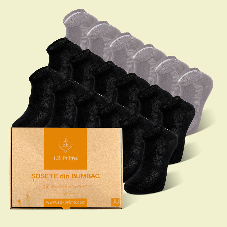 Sosete Scurte | Cutiuta "Rezerva Energica" Nr. 5 | 18 perechi | 12x Negru, 6x Gri