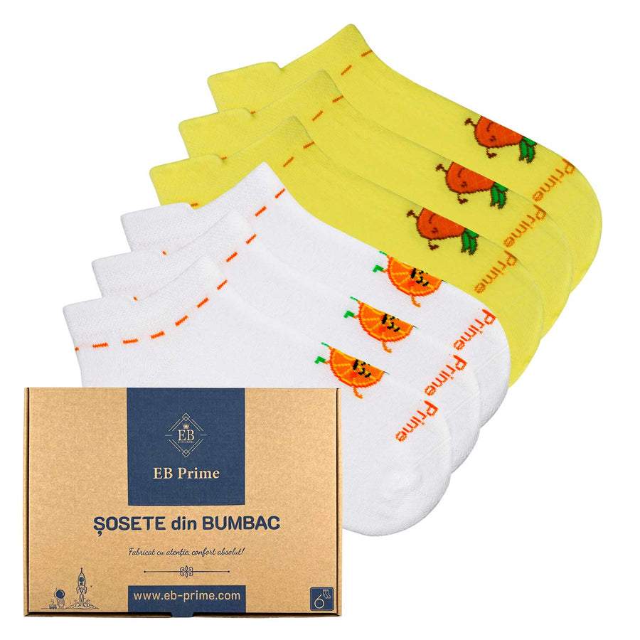 Sosete scurte dama | Cutiuta "Eleganta in Miscare" Nr. 5 | 6 perechi | Alb, Galben