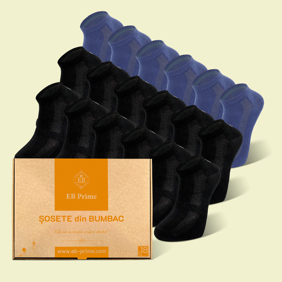 Sosete Scurte | Cutiuta "Rezerva Energica" Nr. 6 | 18 perechi | 12x Negru, 6x Albastru