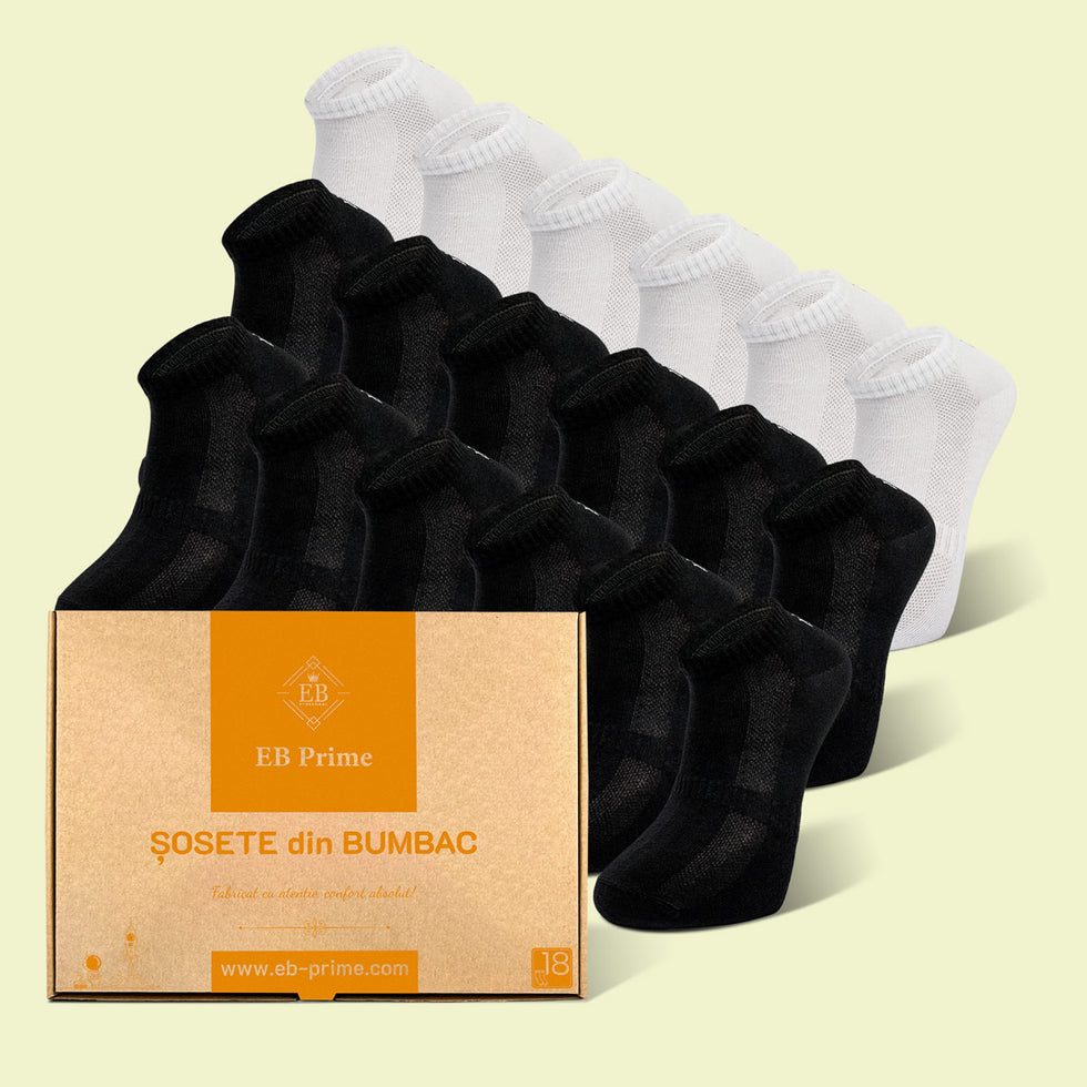 Sosete Scurte | Cutiuta "Rezerva Energica" Nr. 7 | 18 perechi | 12x Negru, 6x Alb