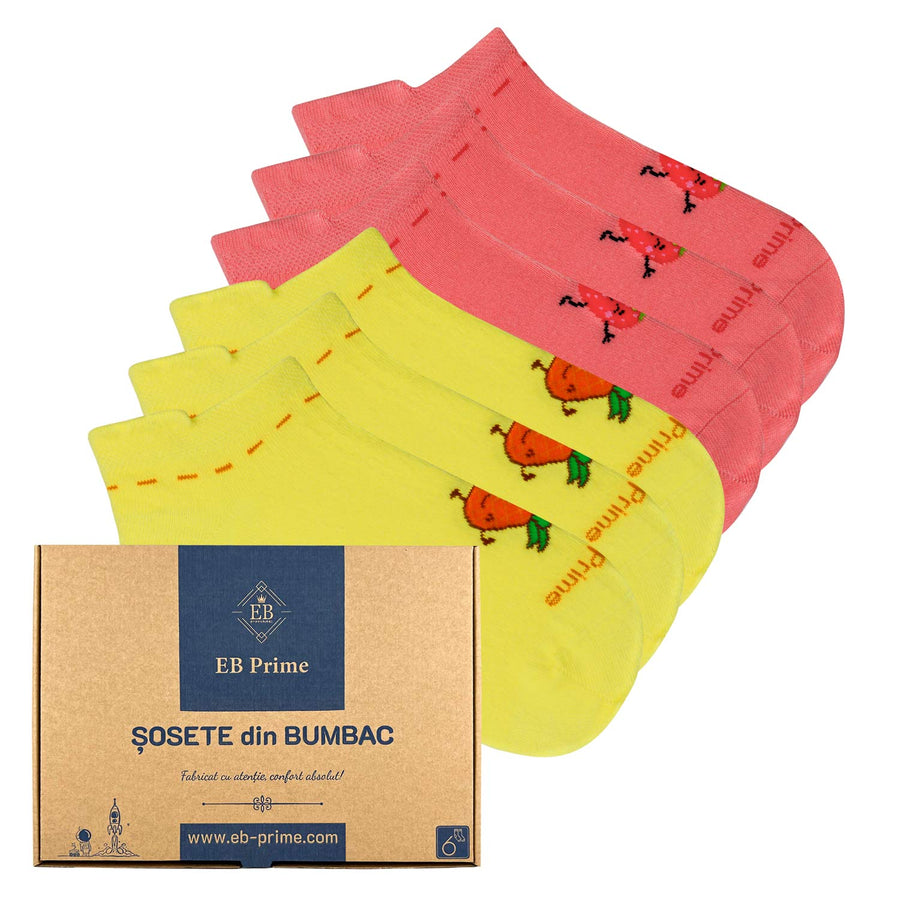 Sosete scurte dama | Cutiuta "Eleganta in Miscare" Nr. 8 | 6 perechi | Galben, Roz