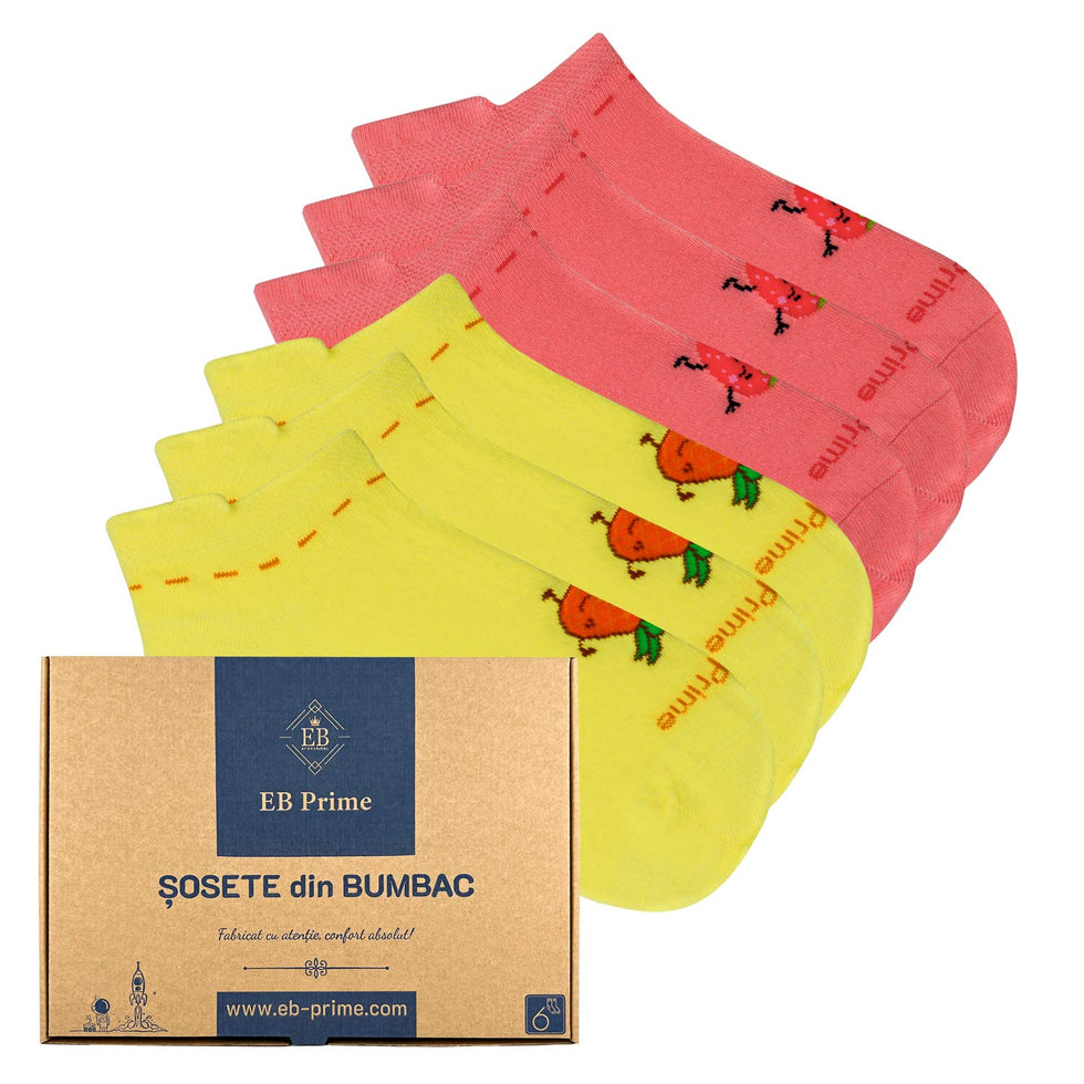 Sosete scurte dama | Cutiuta "Eleganta in Miscare" Nr. 8 | 6 perechi | Galben, Roz