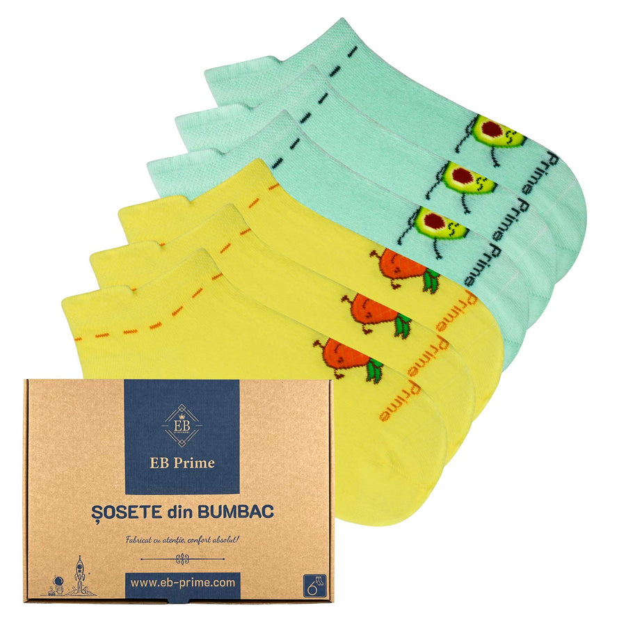 Sosete scurte dama | Cutiuta "Eleganta in Miscare" Nr. 9 | 6 perechi | Galben, Verde
