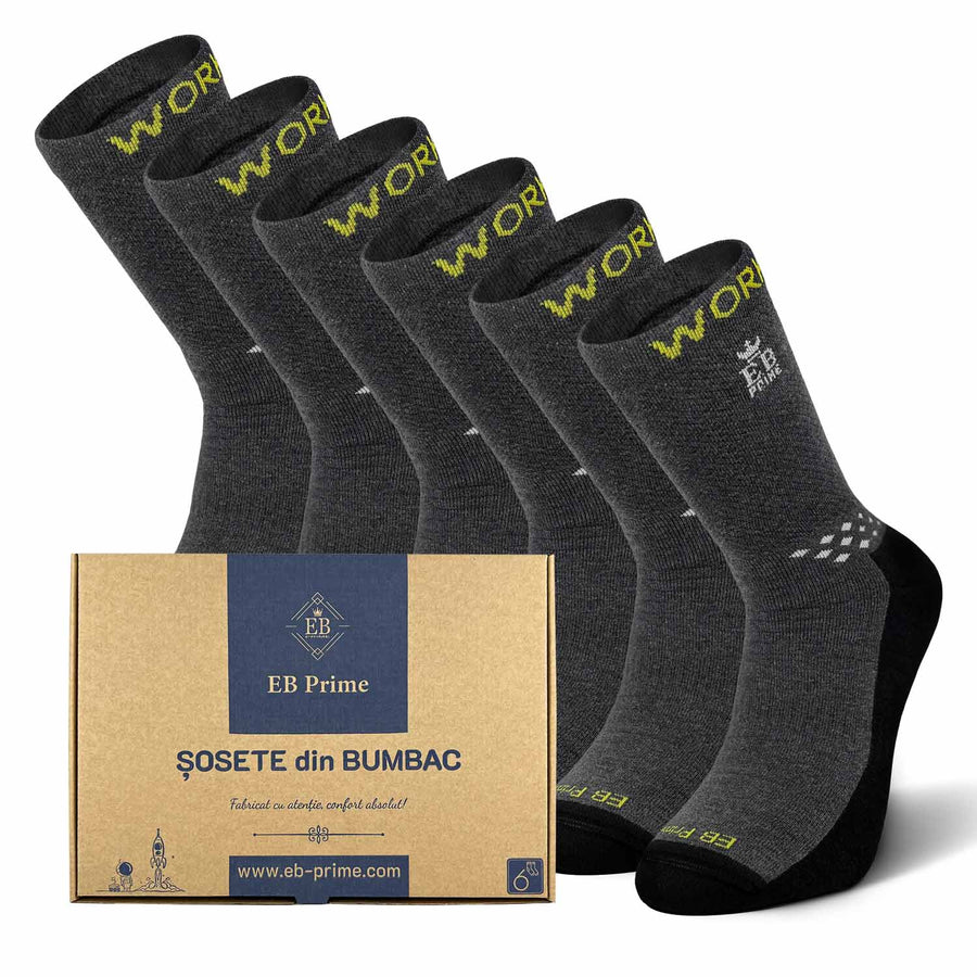 Sosete flausate EB Prime | Cutiuta "ThermoSoft" | 6 perechi | gri-negru | bumbac pieptanat, fara cusatura