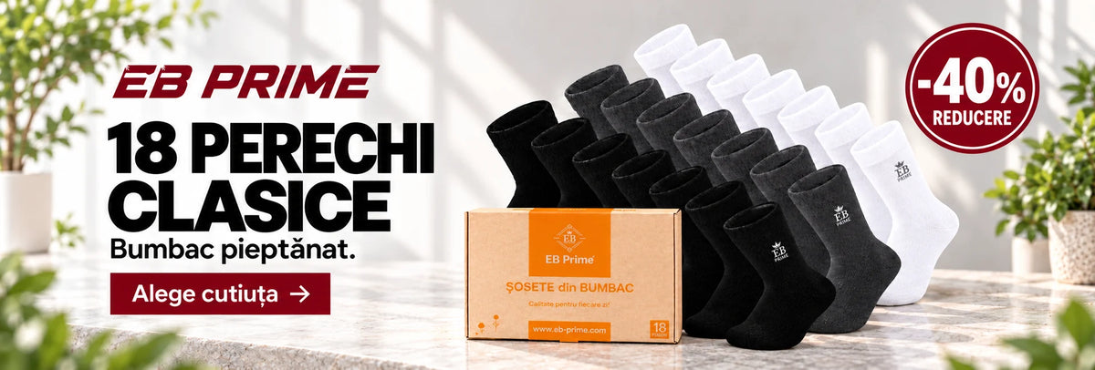 18 perechi clasice, bumbac pieptanat, -40%. Alege cutiuta.