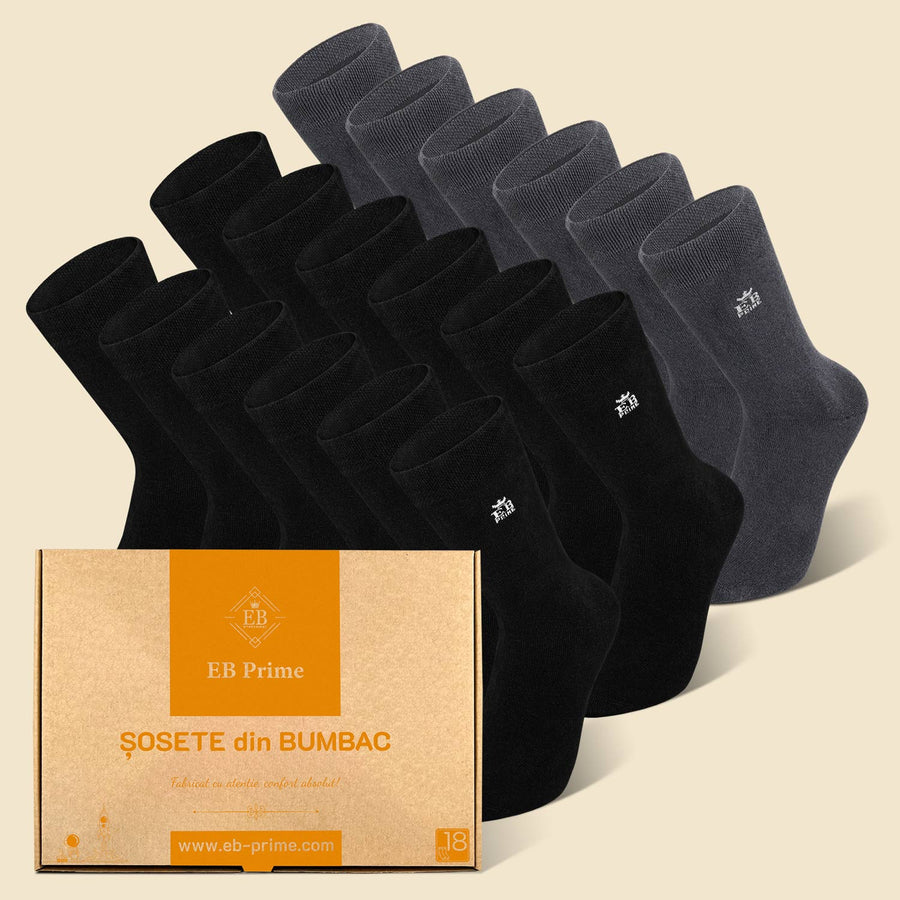 Sosete Clasice | Cutiuta "Rezerva Anuală" Nr. 5 | 18 perechi | 12x Negru, 6x Gri