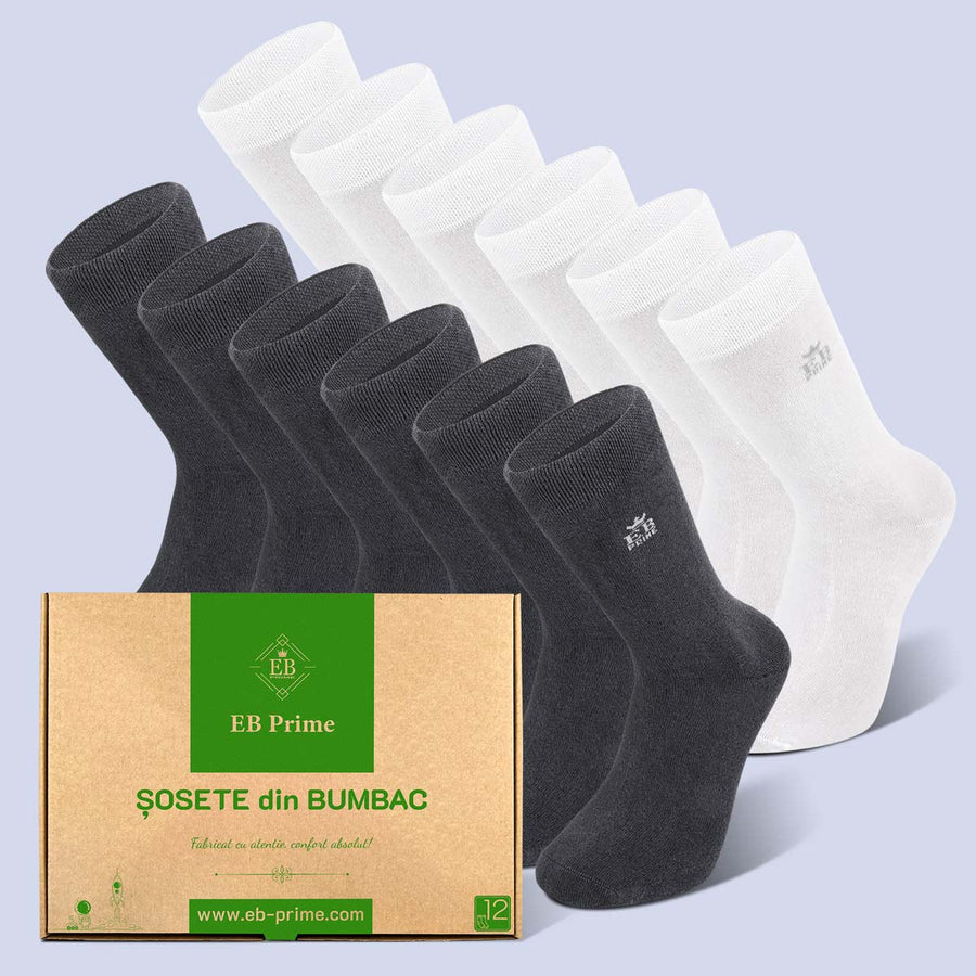 Sosete Clasice | Cutiuta "Rezerva Lunara" Nr. 9 | 12 perechi | 6x Gri, 6x Alb
