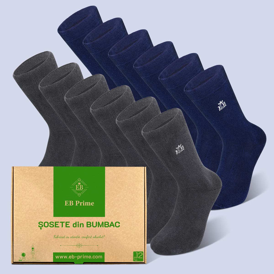 Sosete Clasice | Cutiuta "Rezerva Lunara" Nr. 8 | 12 perechi | 6x Gri, 6x Albastru