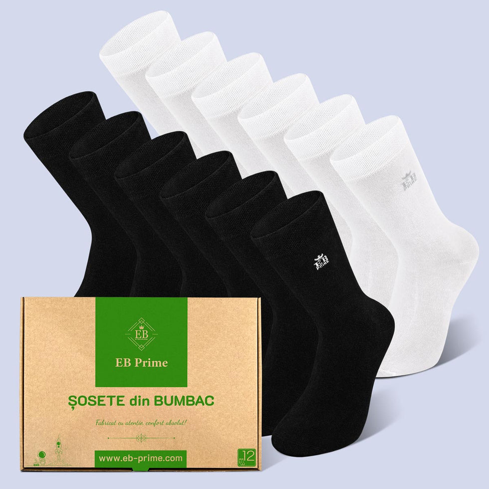 Sosete Clasice | Cutiuta "Rezerva Lunara" Nr. 7 | 12 perechi | 6x Negru, 6x Alb