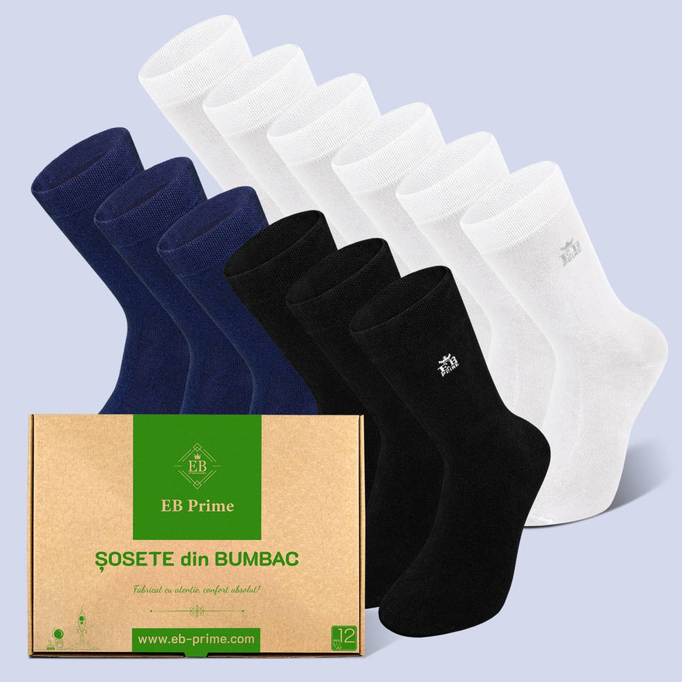 Sosete Clasice | Cutiuta "Rezerva Lunara" Nr.13 | 12 perechi | 3x Negru, 3x Albastru, 6x Alb
