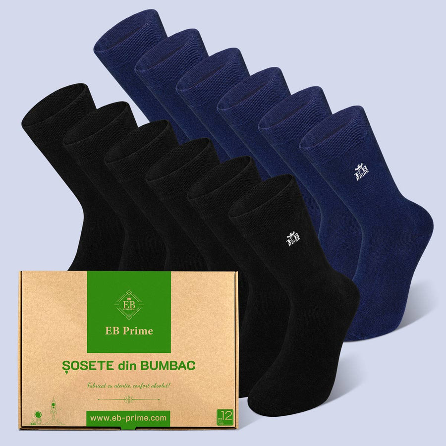 Sosete Clasice | Cutiuta "Rezerva Lunara" Nr. 6 | 12 perechi | 6x Negru, 6x Albastru