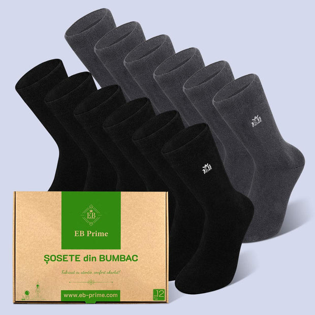 Sosete Clasice | Cutiuta "Rezerva Lunara" Nr. 5 | 12 perechi | 6x Negru, 6x Gri