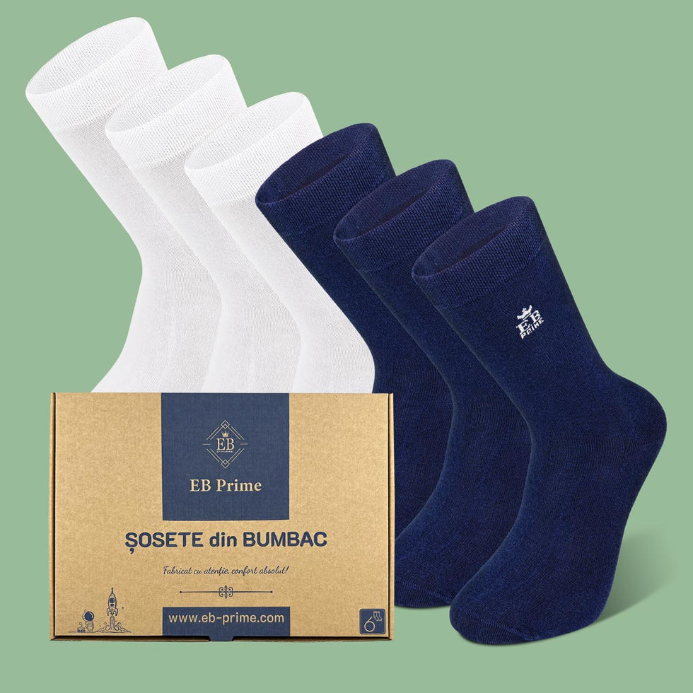 Sosete Clasice | Cutiuta "Stoc Saptamanal" Nr.10 | 6 perechi | 3x Albastru, 3x Alb