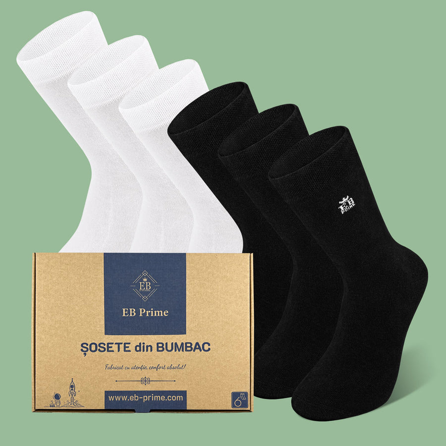 Sosete Clasice | Cutiuta "Stoc Saptamanal" Nr. 7 | 6 perechi | 3x Negru, 3x Alb