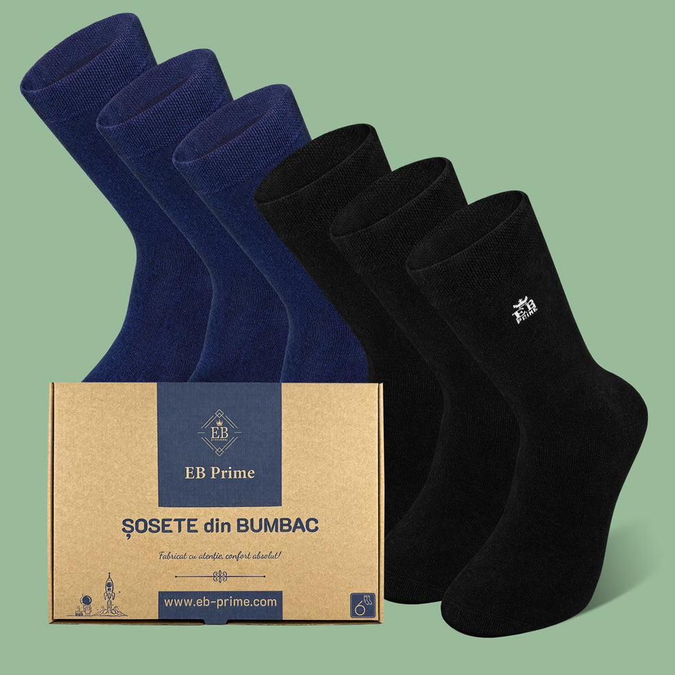 Sosete Clasice | Cutiuta "Stoc Saptamanal" Nr. 6 | 6 perechi | 3x Negru, 3x Albastru