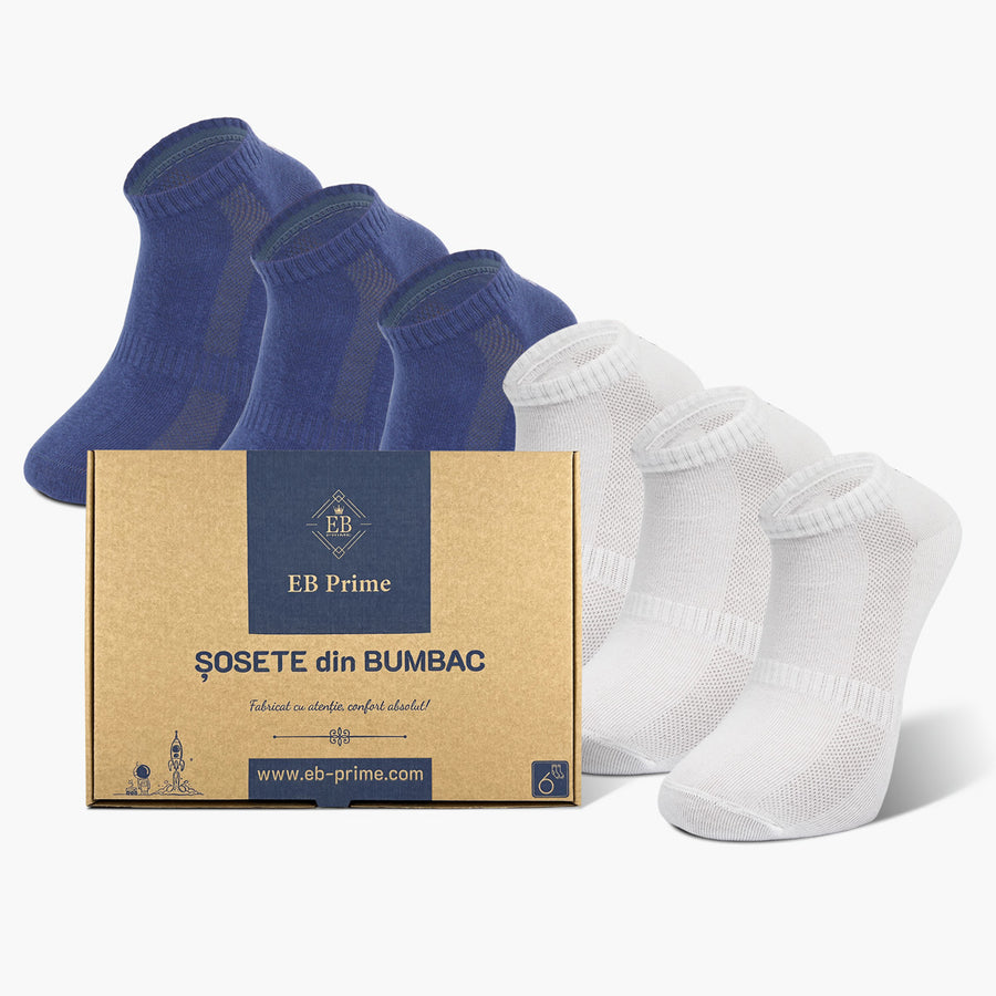 Sosete Scurte | Cutiuta "Energia Confortului" Nr.10 | 6 perechi | 3x Albastru, 3x Alb