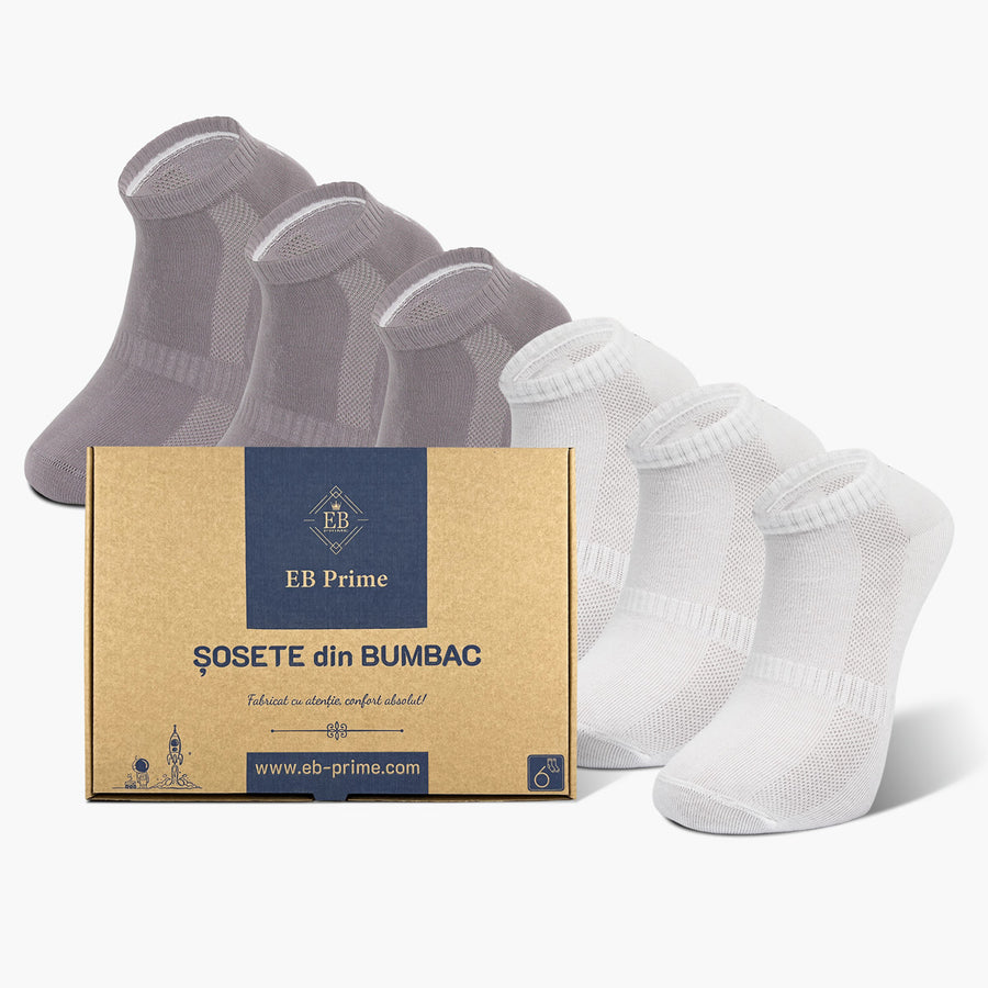 Sosete Scurte | Cutiuta "Energia Confortului" Nr. 9 | 6 perechi | 3x Gri, 3x Alb