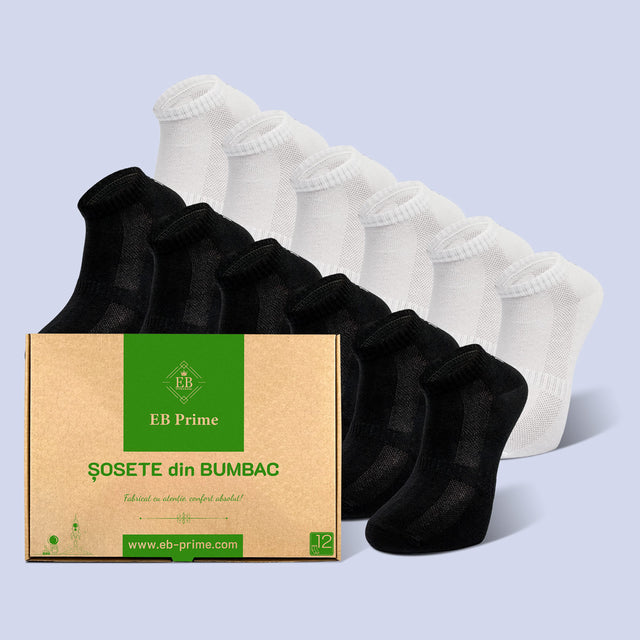 Sosete Scurte | Cutiuta "Confort Suprem" Nr. 7 | 12 perechi | 6x Negru, 6x Alb