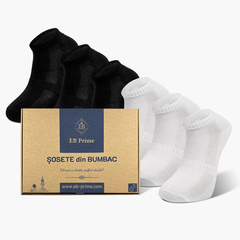 Sosete Scurte | Cutiuta "Energia Confortului" Nr. 7 | 6 perechi | 3x Negru, 3x Alb
