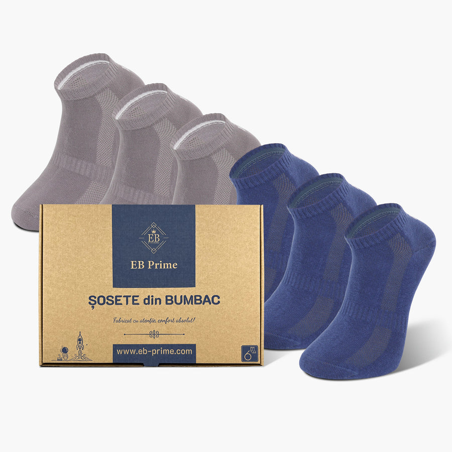 Sosete Scurte | Cutiuta "Energia Confortului" Nr. 8 | 6 perechi | 3x Gri, 3x Albastru