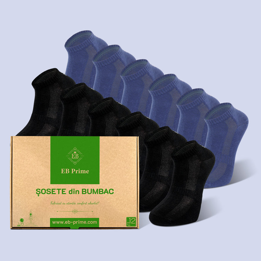 Sosete Scurte | Cutiuta "Confort Suprem" Nr. 6 | 12 perechi | 6x Negru, 6x Albastru