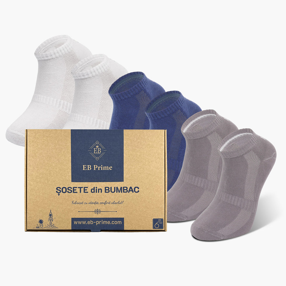 Sosete Scurte | Cutiuta "Energia Confortului" Nr.14 | 6 perechi | 2x Gri, 2x Albastru, 2x Alb
