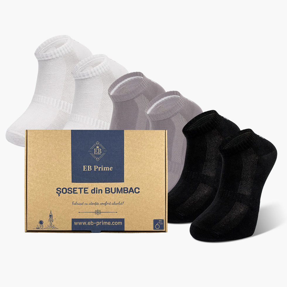 Sosete Scurte | Cutiuta "Energia Confortului" Nr.12 | 6 perechi | 2x Negru, 2x Gri, 2x Alb