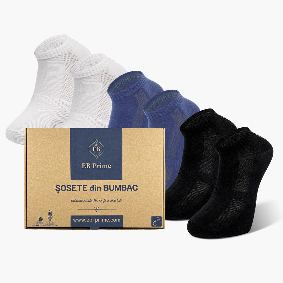 Sosete Scurte | Cutiuta "Energia Confortului" Nr.13 | 6 perechi | 2x Negru, 2x Albastru, 2x Alb