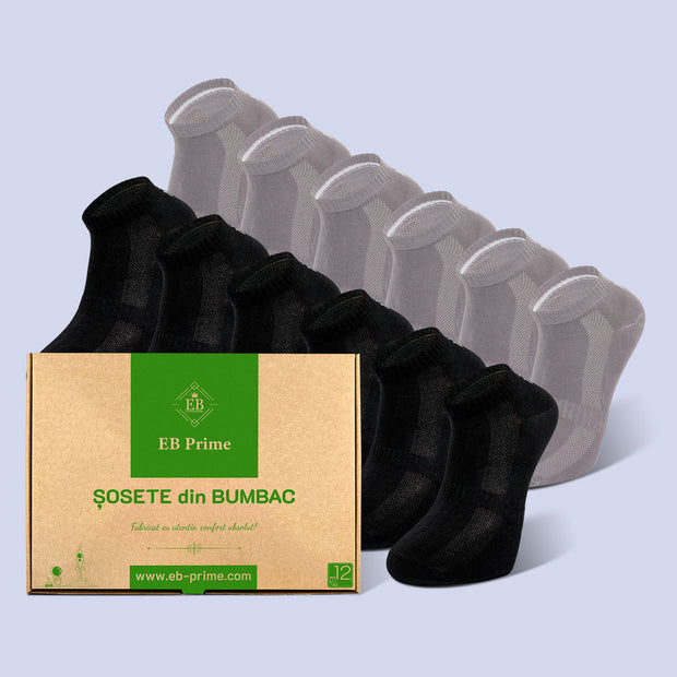 Sosete Scurte | Cutiuta "Confort Suprem" Nr. 5 | 12 perechi | 6x Negru, 6x Gri
